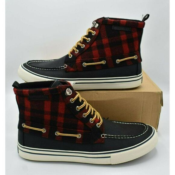 Sperry Mens Size 10 Bahama Black Red Checkered Waterproof Storm Boots STS23092 - Picture 2 of 11